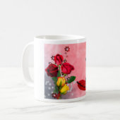 Französischer Bulldog sitzend auf Herzklopfen und Kaffeetasse (Vorderseite Links)