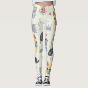 Französischer Bulldog: Skandinavische Flora Wieder Leggings