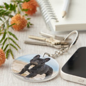 Französischer Bulldog-Spieler im Sand Schlüsselanhänger (Vorderseite rechts)