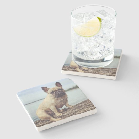 Französischer Bulldog Steinuntersetzer (Seitenansicht)