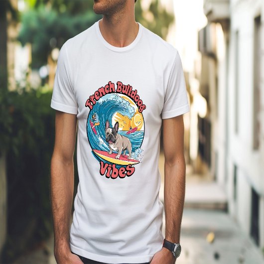 Französischer Bulldog Surfing Tropical Wave T-Shirt