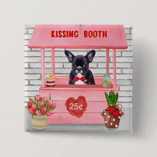 Französischer Bulldog-Valentinstag-Kissingstand Button (Vorderseite)