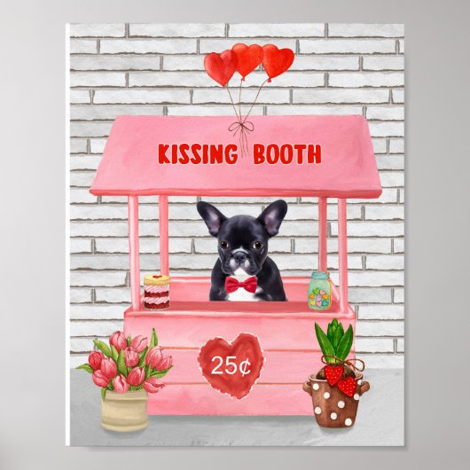 Französischer Bulldog-Valentinstag-Kissingstand Poster (Vorne)