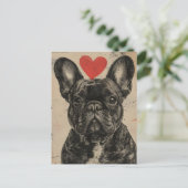 Französischer Bulldog Vintag Valentinstag Postkarte (Stehend Vorderseite)