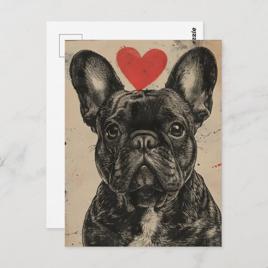 Französischer Bulldog Vintag Valentinstag Postkarte (Vorne/Hinten)