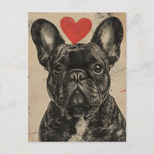 Französischer Bulldog Vintag Valentinstag Postkarte (Vorderseite)