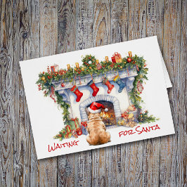 Französischer Bulldog wartet auf Weihnachten Kamin