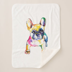 Französischer Bulldog Wasserfarben Hand Gezeichne Sherpadecke