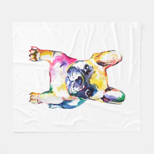 Französischer Bulldog Wasserfarben Hand Gezeichnet Fleecedecke (Vorderseite (Horizontal))
