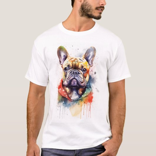 Französischer Bulldog Watercolor Art T-Shirt (Vorderseite)