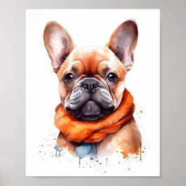 Französischer Bulldog Watercolor Illustration Tier Poster