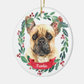 Französischer Bulldog Weihnachten Eleganter Aquare Keramik Ornament (Links)