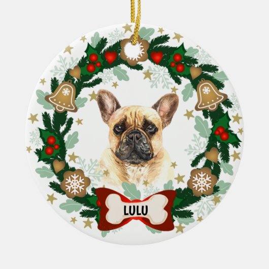 Französischer Bulldog Weihnachten Niedlicher Hund Keramik Ornament (Vorne)