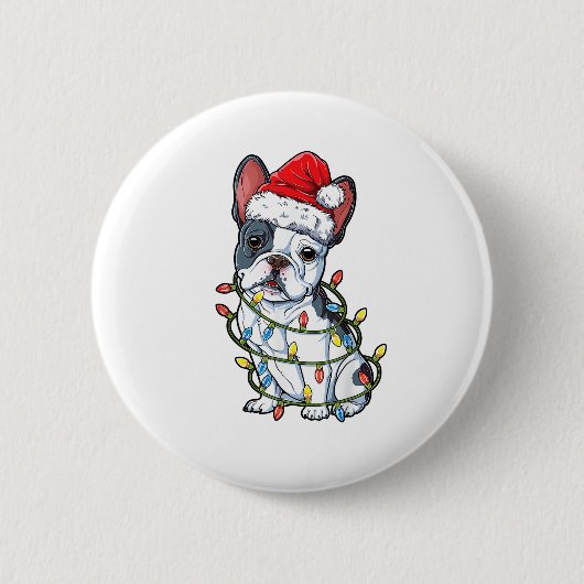 Französischer Bulldog Weihnachtsbaum Lichter Xmas Button (Vorderseite)