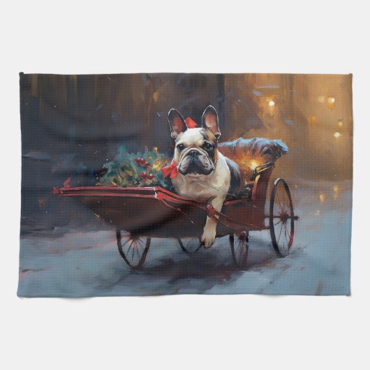 Französischer Bulldog Weihnachtsfeiertag Geschirrtuch (Horizontal)