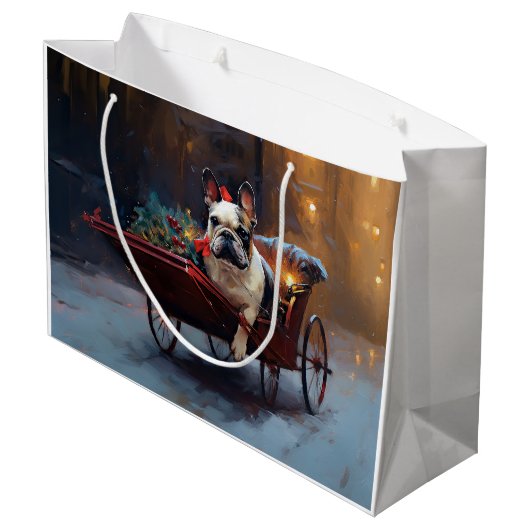 Französischer Bulldog Weihnachtsfeiertag Große Geschenktüte (Rückseite Schrägansicht)