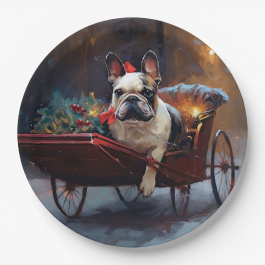 Französischer Bulldog Weihnachtsfeiertag Pappteller (Vorderseite)