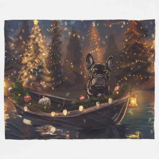 Französischer Bulldog Weihnachtsfest Reise Fleecedecke (Vorderseite (Horizontal))