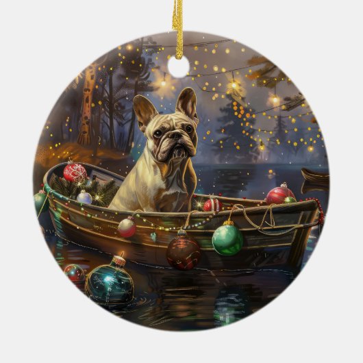 Französischer Bulldog Weihnachtsfest Reise Keramik Ornament (Hinten)