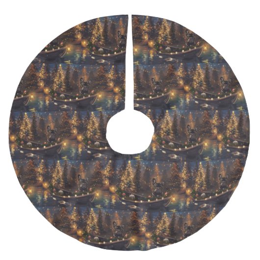 Französischer Bulldog Weihnachtsfest Reise Polyester Weihnachtsbaumdecke (Vorderseite)