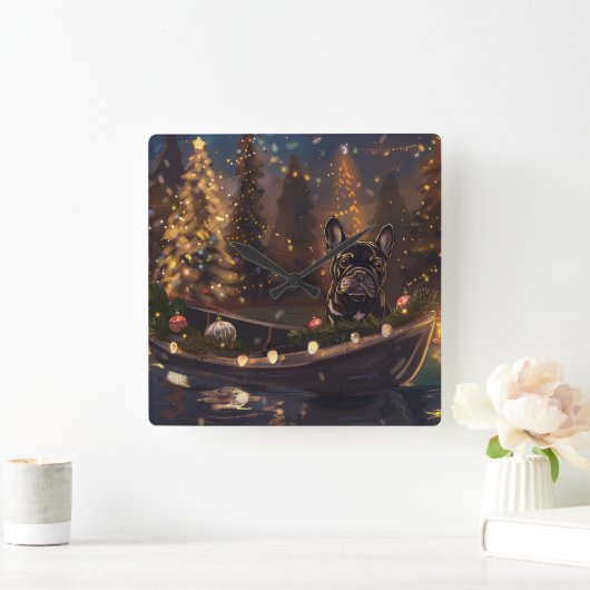 Französischer Bulldog Weihnachtsfest Reise Quadratische Wanduhr (Zuhause)