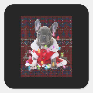 Französischer Bulldog Weihnachtslicht Ugly Sweater Quadratischer Aufkleber