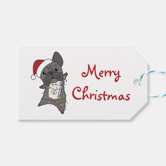 Französischer Bulldog Weihnachtsschnee Winter Tier Geschenkanhänger (Vorderseite (Horizontal))