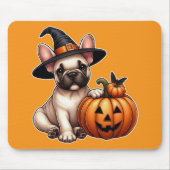 Französischer Bulldog Welpe in Hexenhut mit Pumpki Mousepad (Vorne)
