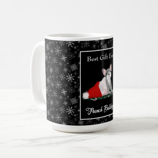 Französischer Bulldog Welpe in Santa's Hat Coffee Kaffeetasse (Vorderseite Links)