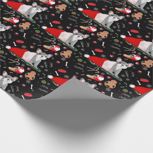 Französischer Bulldog Welpe in Santa's Hat-Muster Geschenkpapier (Ecke)