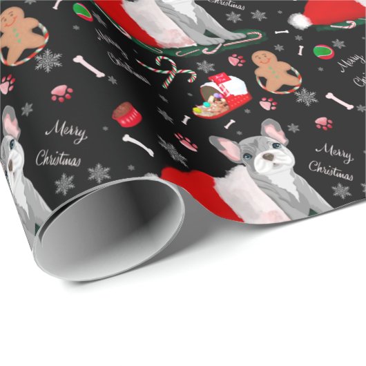 Französischer Bulldog Welpe in Santa's Hat-Muster Geschenkpapier (Rolleneckpunkt)