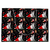 Französischer Bulldog Welpe in Santa's Hat-Muster Große Geschenktüte (Rückseite)