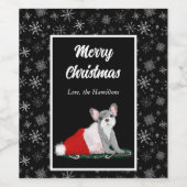 Französischer Bulldog Welpe in Santa's Hat Weinetikett (Einzelnes Label)