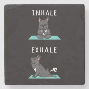 Französischer Bulldog Yoga Inhale Exhale Funny Dog Steinuntersetzer