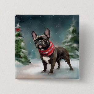 Französischer Bulldog zu Weihnachten im Schnee Button