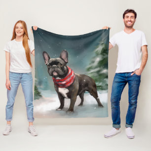Französischer Bulldog zu Weihnachten im Schnee Fleecedecke