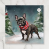 Französischer Bulldog zu Weihnachten im Schnee Geschenkanhänger (Rückseite)