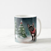 Französischer Bulldog zu Weihnachten im Schnee Kaffeetasse (VorderseiteRechts)
