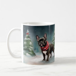 Französischer Bulldog zu Weihnachten im Schnee Kaffeetasse