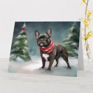 Französischer Bulldog zu Weihnachten im Schnee Karte