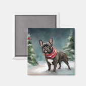 Französischer Bulldog zu Weihnachten im Schnee Magnet (Vorderseite/Rückseite)
