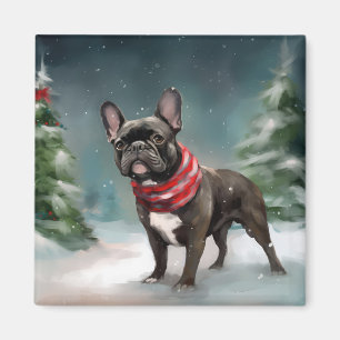 Französischer Bulldog zu Weihnachten im Schnee Magnet