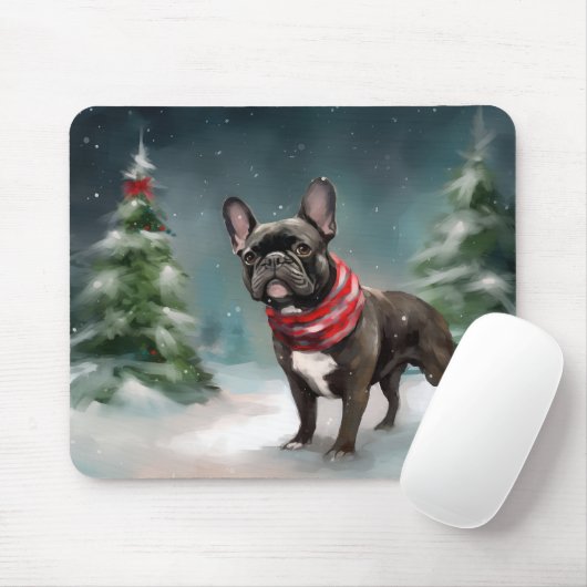 Französischer Bulldog zu Weihnachten im Schnee Mousepad (Mit Mouse)