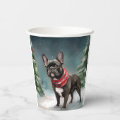 Französischer Bulldog zu Weihnachten im Schnee Pappbecher (Rückseite)