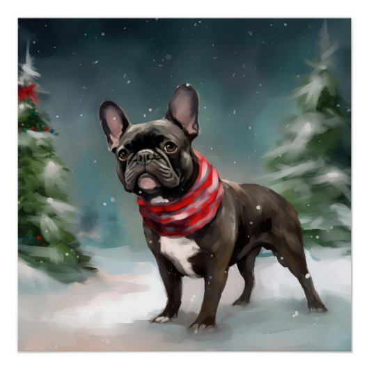 Französischer Bulldog zu Weihnachten im Schnee Poster (Vorderseite)