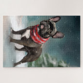 Französischer Bulldog zu Weihnachten im Schnee Puzzle (Horizontal)