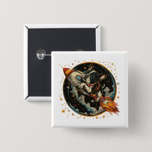 Französischer Bulldogge-Astronaut Button (Vorne & Hinten)