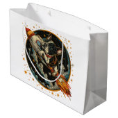 Französischer Bulldogge-Astronaut Große Geschenktüte (Rückseite Schrägansicht)