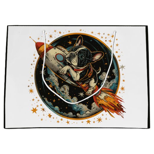 Französischer Bulldogge-Astronaut Große Geschenktüte (Vorderseite)
