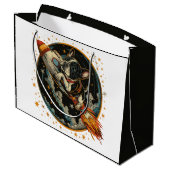 Französischer Bulldogge-Astronaut Große Geschenktüte (Rückseite Schrägansicht)